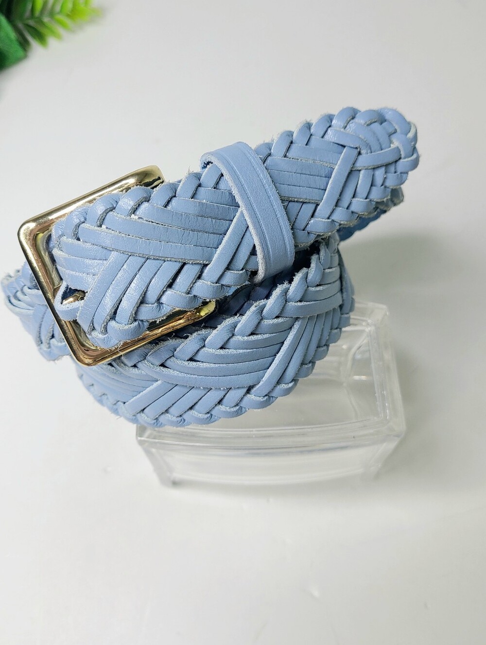 J. Crew Powder Blue Woven Braided Genuine Leather Belt - Picture 7 of 12